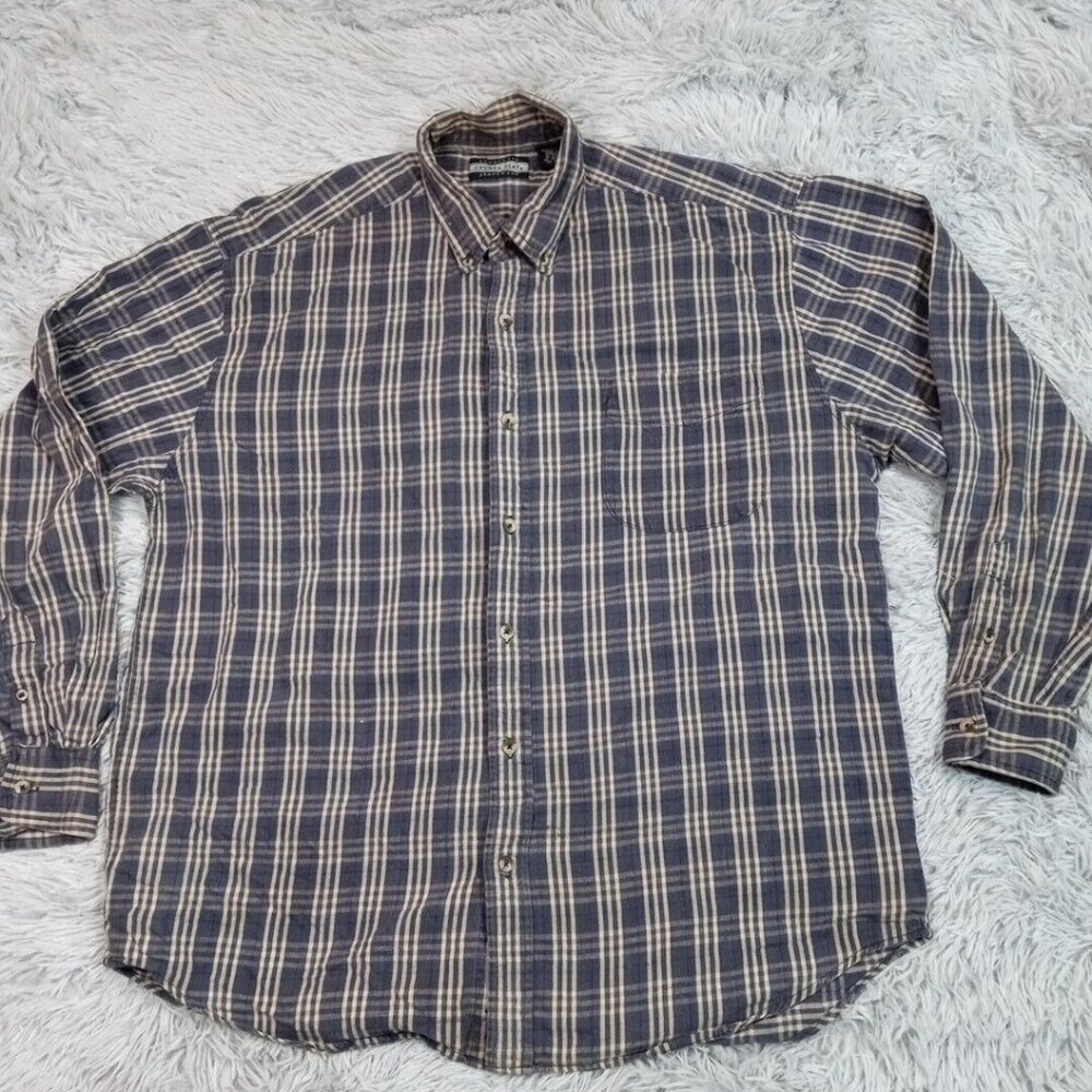County Seat Mens Shirt Blue XL Button‎ Up Plaid Pocket Casual Chore Casual